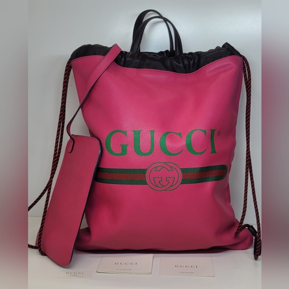 Gucci Pink Leather Drawstring Backback with witch pouch🔥 - Picture 2 of 15